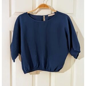 Kirundo Blouse Dolman Sleeve Cropped Elastic Hem‎ Casual Top Navy Blue Women's M